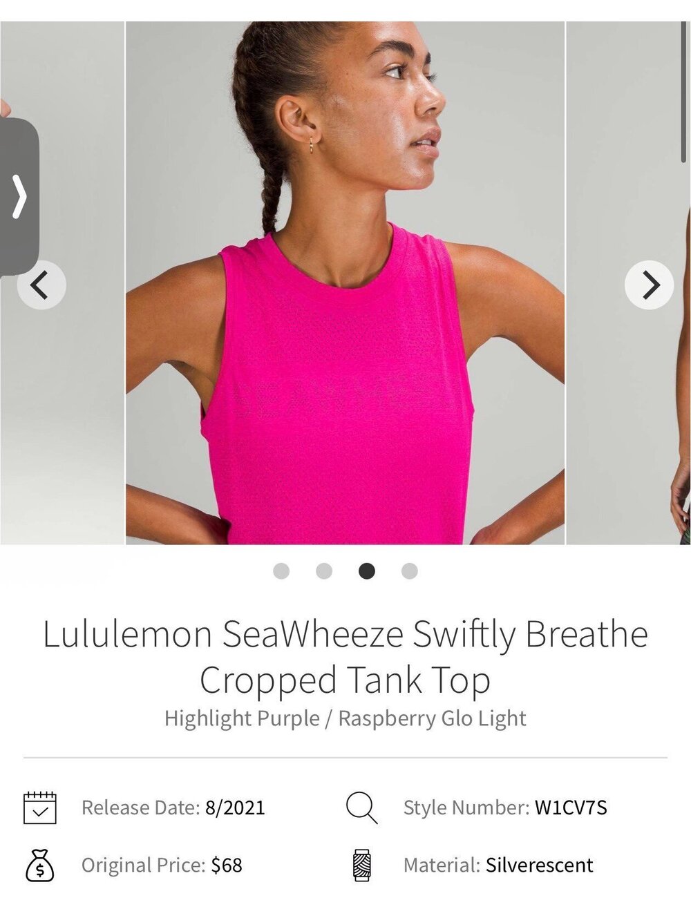 Lululemon SeaWheeze Swiftly Breathe Cropped Tank Top Highlight Purple/Raspberry - Picture 4 of 5